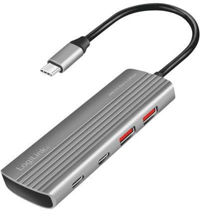 LogiLink UA0413 - Concentrador USB 3.2 Gen2 Ultra-Slim, 2 x USB-A, 2 x USB-C, con PD (Power Delivery), 100 W, Gris Espacial