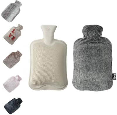 LKH Hot Water Bottle with Cover UK 2L - Super Soft Washable Sherpa & Faux Fur Cover - Hot Water Bag Ideal for Pain Relief in Period, Back, Hand & Feet Heat Massaging Bottle - Leak-Resistant