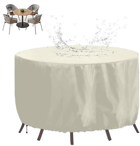 XHBJSH Ronde Housse de Meubles de Jardin 135x130cm Housse De Meubles De Patio, 420D Tissu Oxford Bâche Table De Jardin Imperméable, Coupe-Vent, Anti-UV, Housse Protection Table De Jardin Exterieur