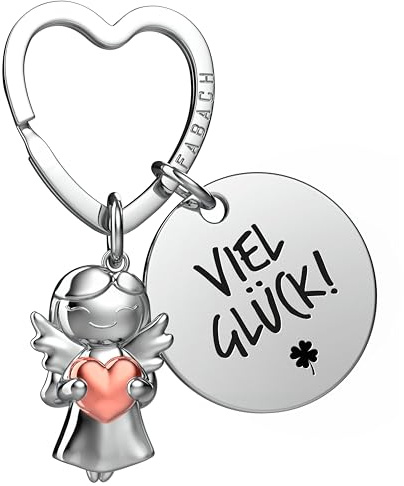 FABACH Viel Glück Schlüsselanhänger Schutzengel Glücksbringer mit Herz und Gravur - Schutzengel Kleeblatt Glücksbringer Engel Du schaffst das - Geschenke Viel Erfolg Geschenk Viel Glück