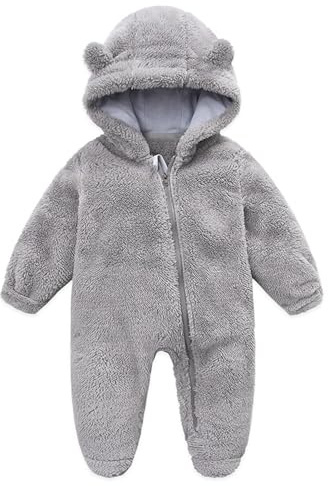 Siyova Baby Boys Girls Winter Jumpsuit Newborn Cute Bear Snowsuit Fleece Long Sleeve Footed Hooded Zipper Romper Winter Coat Outwear Warm Outfits (Gray, 6-9 Months)