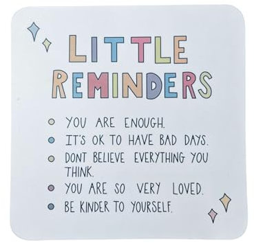 Little Reminders Coasters Square Ceramic Surface Cork Beer Mats Coffee Mat Heat Insulation Anti-slip Cork Coasters Positive Gifts Personalised Bar Mats for Home Pubs 3.9 * 3.9Inches