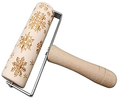 Nvzi 3D Holz Weihnachten Prägemuster Nudelholz, Laser graviert Gebäck Pizza Backen Roller Pin, für Weihnachten Keks Backen Antihaft (Roller B Typ Schneeflocke)