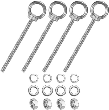 M METERXITY 4-Sets Stainless Eyebolt M6x100mm Shoulder Lifting Eye Bolt with Nuts Washers Male Screw Thread Ring Shoulder Eye Bolts Length 3.94 Inch for Suspending/Fastening