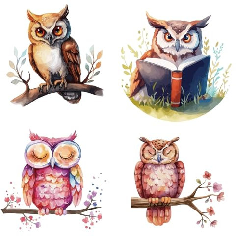 GORGECRAFT 4 pz 16cm Gufo Finestra Adesivi Libro Ramo Fiore Erba Rotondo Rimovibile Riutilizzabile Statico Porta Scorrevole Vetro Decalcomanie Vinile Pellicola di Avviso Adesivi per Prevenire Fermare