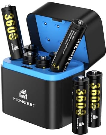 Homesuit 8PCS Batterie Ricaricabili AA, 1,5V 3600mWh Pile Ricaricabili AA con Caricabatterie per Giocattoli, Fotocamere Digitali, Sport & Attività all'Aperto