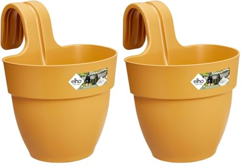 Elho Vibia Campana Easy Hanger S 21 - Planteur pour Balcon & Extérieur - Ø 20.5 x H 26.5 cm - Jaune/Jaune Miel (Lot de 2)
