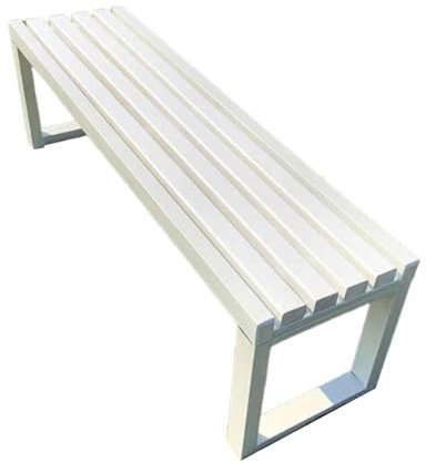 HARELA Metallbank, Gartenbank Wetterfest, Gartenbank Ohne Lehne Mit Befestigungslöchern, Große Lattensitzbank Für 2–3 Personen, Für Den Außenbereich, Veranda, Balkon(White,100cm/39.4in)
