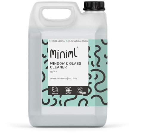 Miniml Window & Glass Cleaner 5L Refill - Mint Scented, Streak-Free Finish, Cruelty-Free, Vegan, Natural & Plant-Based Non-Toxic Cleaning Formula, Bulk Buy