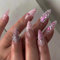 Tressora Press on Almond Shape Fake Nails 3D Pink Glue on Nails with Bow-knot Charm Pearl Designs - Glossy Pink False Nails - Medium Length for Women, 24Pcs