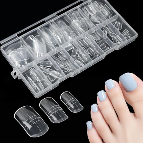 Kiiwah 150 Pezzi Dual Form Kit Pedi, Nail Form Riutilizzabile per Polygel Acrygel Lunghe Quadrate Unghie Finte Pedi Tip per Estensione Ricostruzione, 15 Dimensioni (Trasparente)