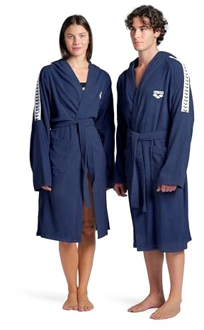 ARENA Unisex-Bademantel für Erwachsene, Team-Streifen, mit Bindegürtel und Taschen, weich, warm