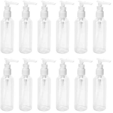 Clickinline 12 Pack 3.4Oz/100Ml Transparent Travel Bottles Pump Bottle Lotion Dispenser Bottle for Water, Massage Oil, Shampoo