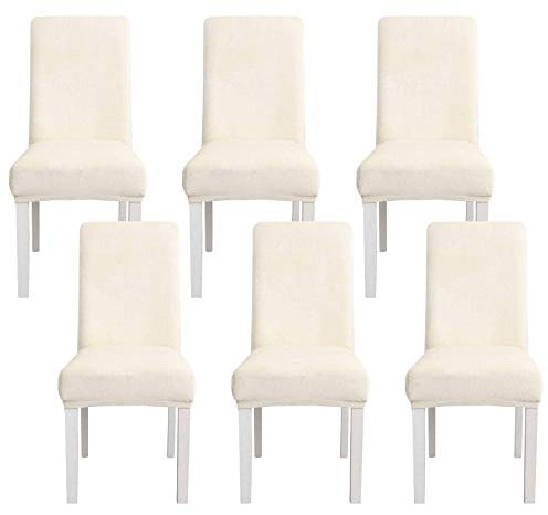 Fundas para sillas de comedor de terciopelo elástico, extraíbles y lavables, protector universal para cocina y hotel, color blanco roto, juego de 6 elegantes protectores de muebles