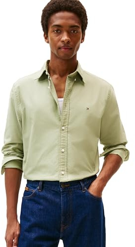 Tommy Hilfiger Mens Long Sleeve Oxford Shirts in Regular Fit, Men's Button Down Shirts, Also Available in Big and Tall, Earth Sage/Earth Sage Solid, XXL