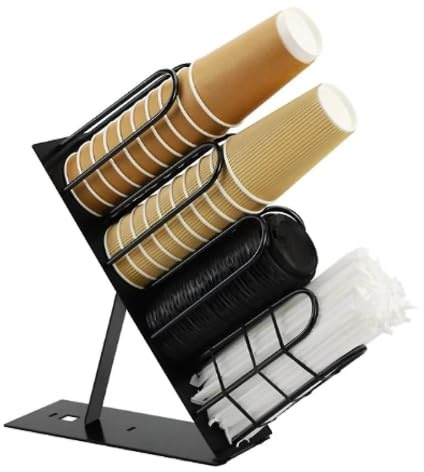Porte Gobelet Cafe Jetable, Incliné Porte-gobelet Réglable à 4 Compartiments Jetables, Porte Tasse Couvercles avec Panier en Maille pour Rangement Tasses à Café, Capsules De Café