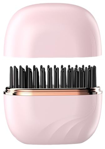 dijiusidy Tragbare Haarglätterbürste, Mini Haarglätter mit 3 stufiger Temperaturregelung, geeignet für alle Haartypen, wiederaufladbare tragbare Bürste, Rosa