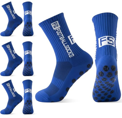 HCQC 3 Paare Sport Socken Anti-Rutsch | Für Fußball, Basketball, Laufen | Bequeme & Rutschfeste Socken für Herren Damen (39-46) (Blau)