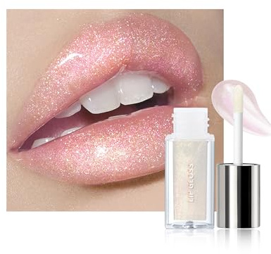 Glitzer Lippenstift Flüssiger Lipgloss, Clear Hydrating 3D-Volume-Effekt | Holographic Glänzend Lipstick mit Hauchzarter Farbsschleier, Langlebig Wasserfest Non-sticky, Lip Makeup für Frauen Mädchen