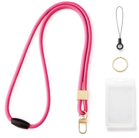 CHUQING Schlüsselband zum Umhängen Ausweishalter mit Band Rosenrot | 49cm Polyester-Lanyard mit Sicherheitsverschluss und Ausweishalter, für Ausweise und Schlüssel im Büro oder auf Reisen