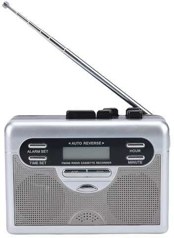 Omquot Cassette Player AM FM Radio Retro Cassette Tape Player Recorder with Digital Clock Timer Built in Mic Speaker Battery Operated Or DC Powered
