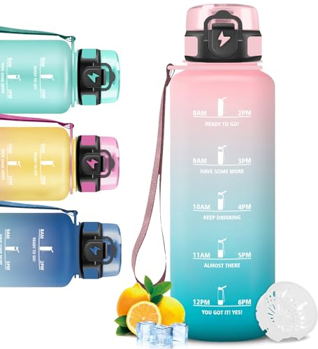 Mujigaga Drinking Bottle, 1.5 Litre, Sports Water Bottle, Leak-Proof, with Time Marking, Suitable for Carbonated Drinks, Easy to Clean, Sports Bottle for Fitness, Jogging
