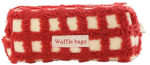 Portable Pencil Pouch, Waffle Shape Stationery Pouch, 7.87x3.54x2.17 Inches Pencil Case with Zipper Closure, Soft Plush Pen Bag, Supply Holder with Cotton, Stationery Bag for Teens and Adults