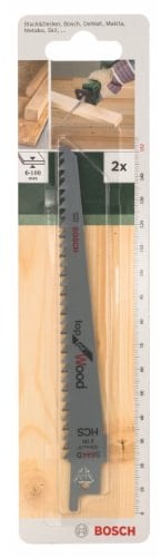 Bosch Accessories 2609256701 Jeu de 2 lames de scie sabre HCS 131 mm pour Coupes nettes dans le bois de construction et les panneaux de 6 à 100 mm d'épaisseur