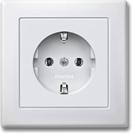 Merten MEG2301-1619 SCHUKO-Steckdose mit voller Abdeckplatte, Steckklemmen, polarweiß, M-SMART