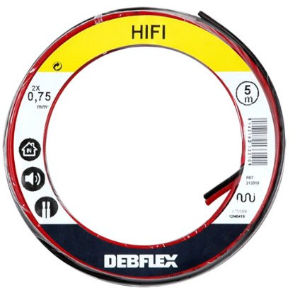 DEBFLEX Cable Reel - Electric Wire Reel - HiFi Cable - 5 Metres 2 x 0.75 mm² - Black/Red - 213310 - For Speakers & Amplifiers