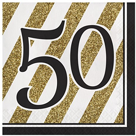 Creative Converting Papierservietten, 127 cm, Schwarz und Gold, 33 cm, 50. Geburtstag
