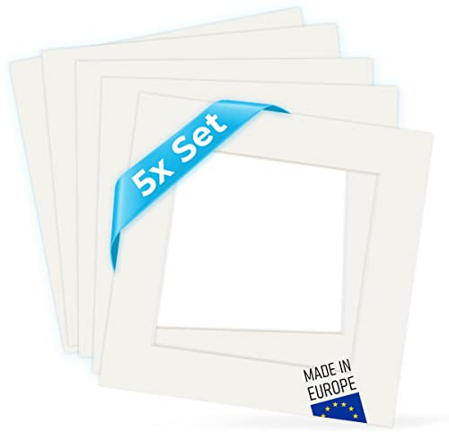 PHOTOLINI Passepartout 20x20 aussen für 14x14 innen, 5X säurefrei 1,5 mm Passepartout Karton Creme-Weiß, alterungsbeständige Schrägschnitt - Passepartouts, Präsentation & Schutz von Bildern und Fotos