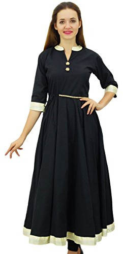 Bimba Damen Indian Ethnic Baumwolle Kurta Lange Anarkali Kurti mit Holz Wulstige Schnur Gürtel