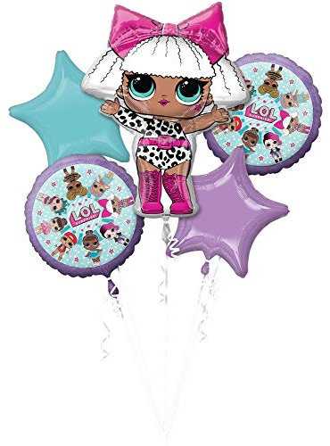 Amscan 3844701 Foil Balloon Bouquet With Lol Surprise Theme-5 Pcs, Colour