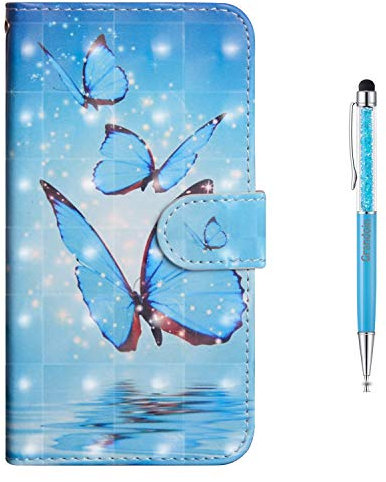 Grandoin Huawei Honor 8X Hülle, Handyhülle im Brieftasche-Stil für Huawei Honor 8X Handytasche PU Leder Flip Cover 3D Bunte Muster Book Case Schutzhülle Etui Case (Blauer Schmetterling)