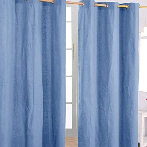 HOMESCAPES Air Force Blue Eyelet Curtain Pair 137cm (54) Wide x 182cm (72) Drop Plain Heavy Unlined Curtains