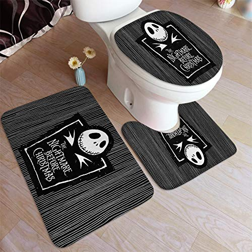 3-teiliges Super Plüsch-Badteppich-Set, rutschfest, Motiv: Nightmare Before Christmas, Toilettenvorleger