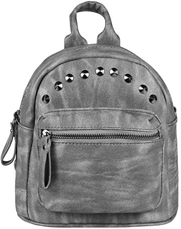 OBC Damen Mini-Rucksack Tasche Cityrucksack Stadtrucksack Nieten Backpack Leder Optik Schultertasche Handtasche Umhängetasche Shopper Daypack Freizeit Urlaub (Grau 20x20x14)