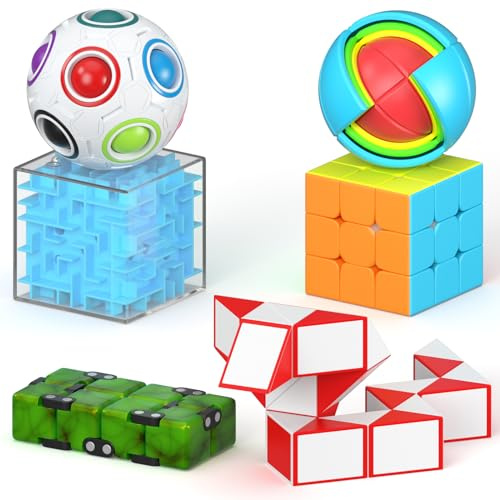 Vdealen 3D-Puzzle mit 3x3 Zauberwürfel, Labyrinth-Box, Regenbogen-Puzzleball, Weisheitsball, Schlangenwürfel, Infinity-Würfel, IQ-Spiele für Kinder Teenager Erwachsene