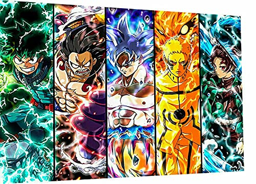 Magic Canvas Art - Bilder 3 Anime Crossover DBZ Naruto One Piece Leinwandbild 1- teilig Hochwertiger Kunstdruck modern Wandbilder Wanddekoration Design Wand Bild – A3568, Größe: 120 x 80 cm