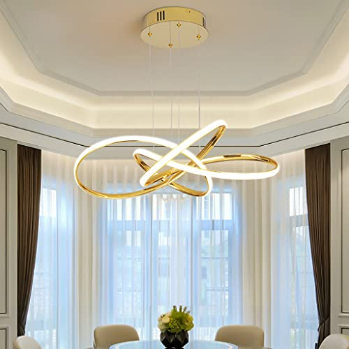 LED Hängeleuchte Esstisch Dimmbarer Pendelleuchte Mit Fernbedienung Moderne Deko Pendellampe Chrom Finish Acryl Hängelampe Höhenverstellbarer Kronleuchter Schlafzimmer Wohnzimmer Beleuchtung,Gold…