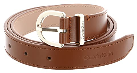 Calvin Klein Damen Gürtel Ck Must Metal Loop Rnd Belt 2.5 cm Ledergürtel, Braun (Cognac), 125 cm