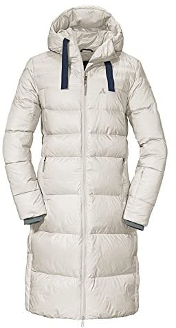 Schöffel Damen Down Coat Kenosha L, wind- und wasserabweisender Daunenmantel mit RDS-zertifizierten Federn, leichte Winter Wanderjacke mit Wärmekragen und Kapuze, whisper white, 44
