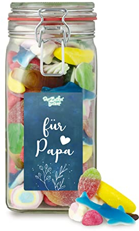 Für Papa – bunter Süßigkeiten-Mix im Glas, schöne Geschenk-Idee für Papa zum Vatertag
