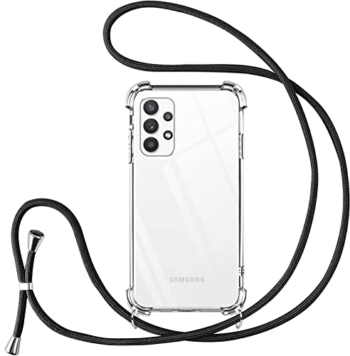 Vauki handyband für Samsung Galaxy A32 4G hülle mit Band Handyhülle Silikon Transparent zum Umhängen Stoßfest mit Kordel Necklace Schnur TPU Bumper Case für Samsung A32 4G