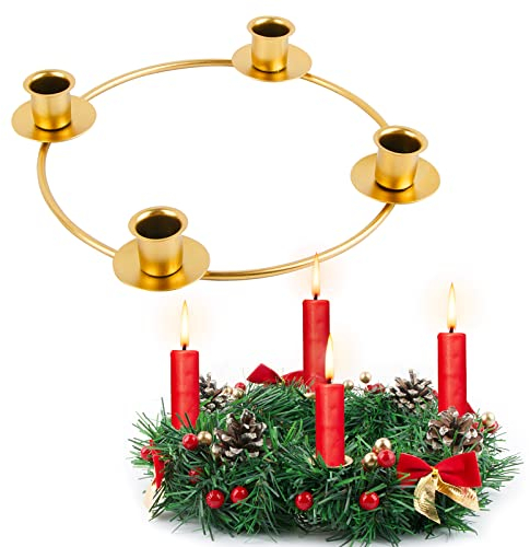 BOFUNX Adventskranz Kerzenhalter Weihnachten Gold Ø20cm Stabkerzenhalter Kerzenständer Advent für Weihnachtskranz aus Metall für Weihnachts Tischdeko Weihnachtsdeko