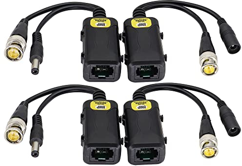 zdyCGTime Balun vidéo passif RJ45 femelle vers BNC mâle DC Power Jack émetteur-récepteur réseau, surveillance Full HD RJ45 vers BNC, compatible avec tous les équipements vidéo (16,5 cm/2 paires)