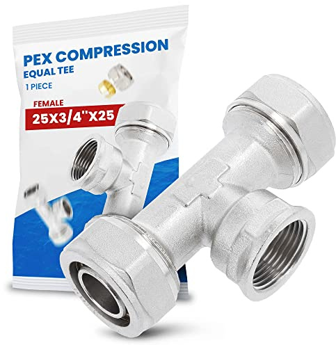 Té à Compression PEX-AL-PEX Raccord 25 x 3/4'' x 25 FF PEX-AL-PEX Laiton Connecteur pour Tube Multicouche Système de Chauffage Plomberie