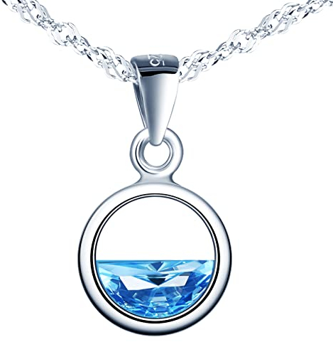 Yumilok 925 Sterling Silber Damen Kette mit Kreis Anhänger Kristall blau Damen Halskette Kette für Damen Kinder