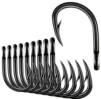 BLUEWING Big Game Live Bait Hooks Cutting Point Fishing Hooks High Carbon Steel Hooks Extra Sharp Fish Hooks for Freshwater Saltwater Fishing, Size 5/0, 25pcs